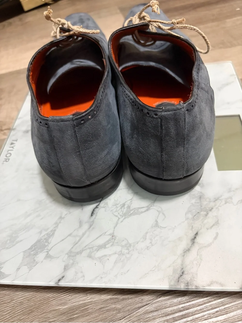 Mezlan Slate Gray Suede Lace-Up Dress Shoes with Orange Interior